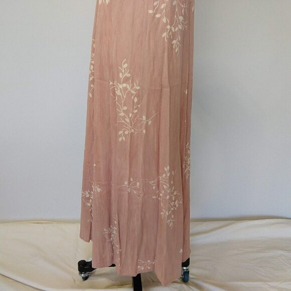 Orvis Grunge Pink Crinkle 100% Rayon Maxi Dress S Short Sleeve Floral Tie Back - Picture 6 of 9